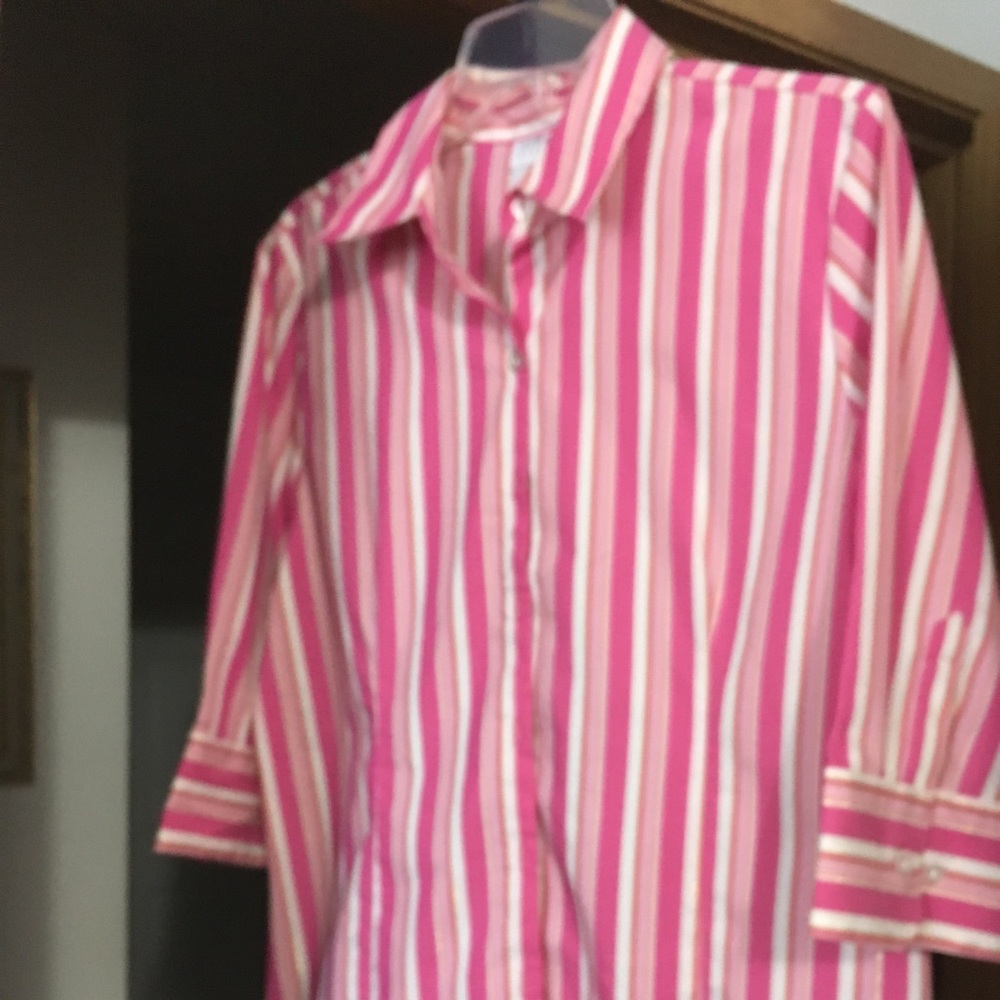 Pink , white and silver button down top